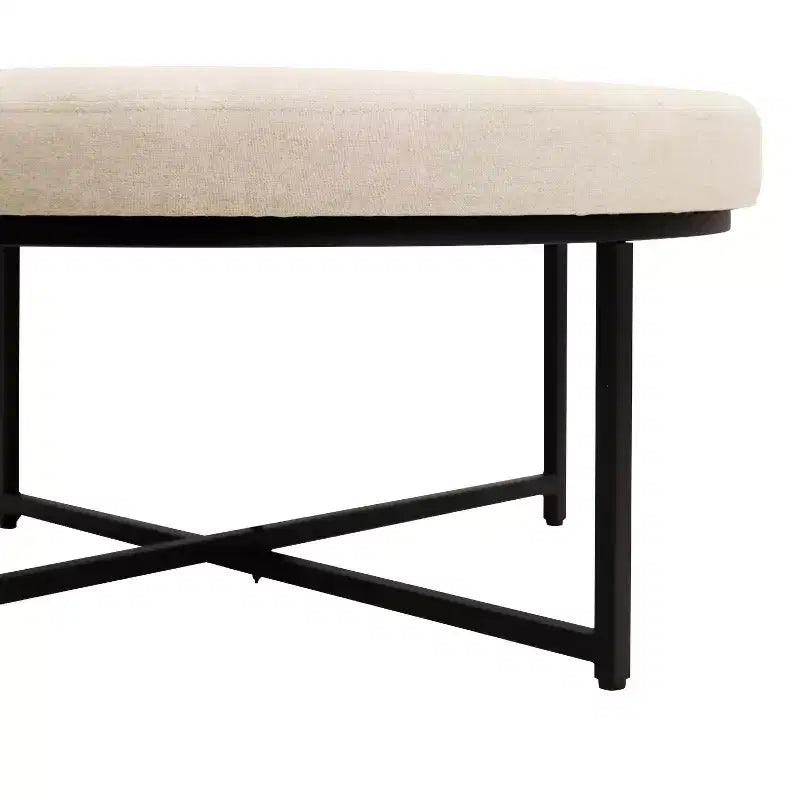 Pouf rond Merrick Lane de 34 pouces en coton et lin capitonné avec cadre en métal durable