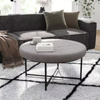 Pouf rond Merrick Lane de 34 pouces en coton et lin capitonné avec cadre en métal durable