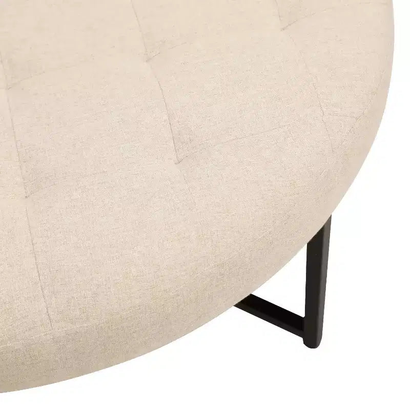 Pouf rond Merrick Lane de 34 pouces en coton et lin capitonné avec cadre en métal durable