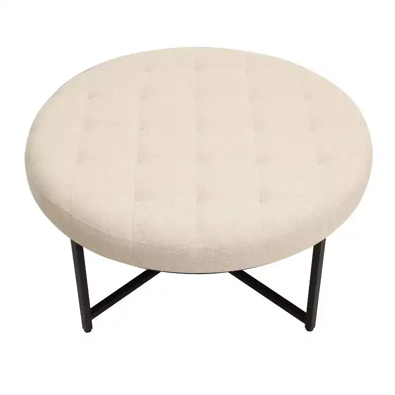 Pouf rond Merrick Lane de 34 pouces en coton et lin capitonné avec cadre en métal durable