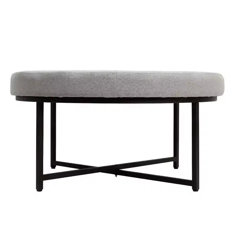 Pouf rond Merrick Lane de 34 pouces en coton et lin capitonné avec cadre en métal durable