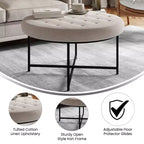 Pouf rond Merrick Lane de 34 pouces en coton et lin capitonné avec cadre en métal durable