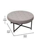 Pouf rond Merrick Lane de 34 pouces en coton et lin capitonné avec cadre en métal durable