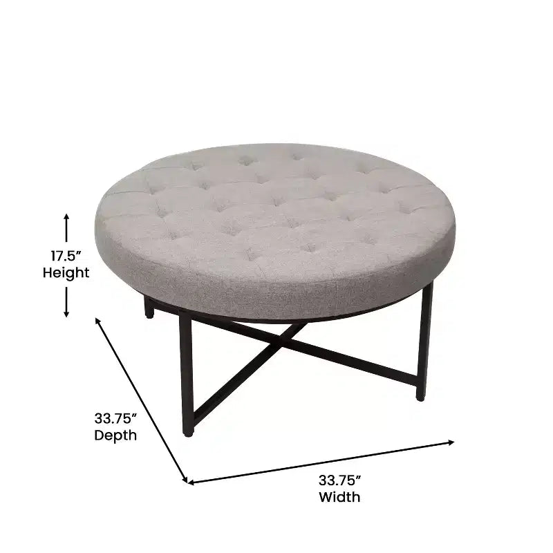 Pouf rond Merrick Lane de 34 pouces en coton et lin capitonné avec cadre en métal durable