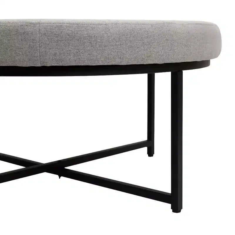 Pouf rond Merrick Lane de 34 pouces en coton et lin capitonné avec cadre en métal durable