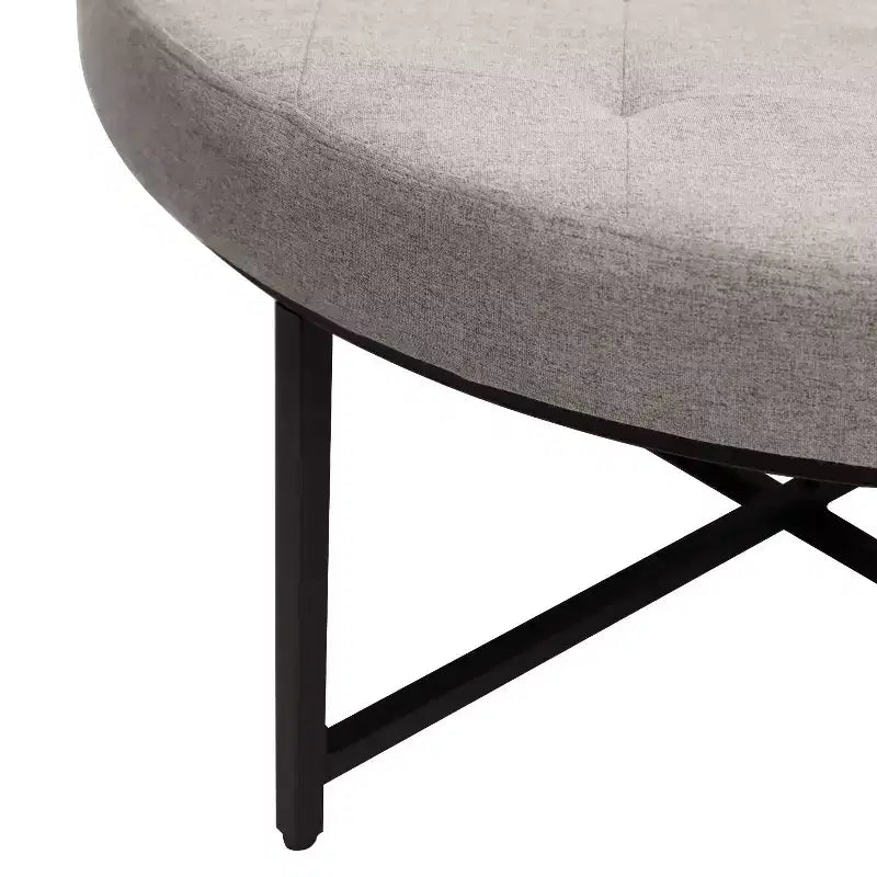 Pouf rond Merrick Lane de 34 pouces en coton et lin capitonné avec cadre en métal durable