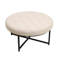 Pouf rond Merrick Lane de 34 pouces en coton et lin capitonné avec cadre en métal durable