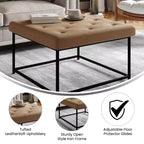 Pouf carré Emma et Oliver de 76 cm en similicuir capitonné avec structure en fer robuste