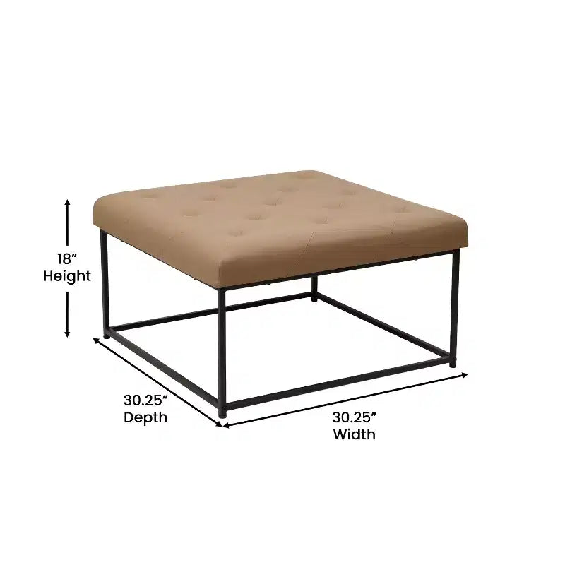 Pouf carré Emma et Oliver de 76 cm en similicuir capitonné avec structure en fer robuste