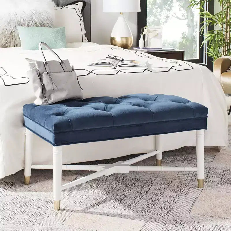 Banc capitonné Rory - FOX6294 - Bleu marine - Safavieh Couture