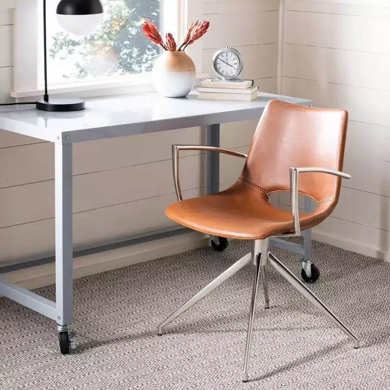 Chaise de bureau pivotante en cuir Mid-century Modern Dawn - Safavieh