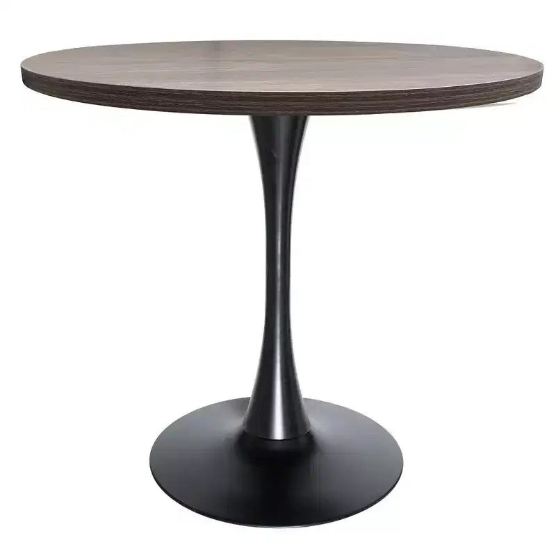 Table à manger ronde LeisureMod Bristol de 36 pouces, style milieu de siècle, plateau en MDF avec base piédestal en fer noir, table d'appoint pour cuisine, salle à manger ou café