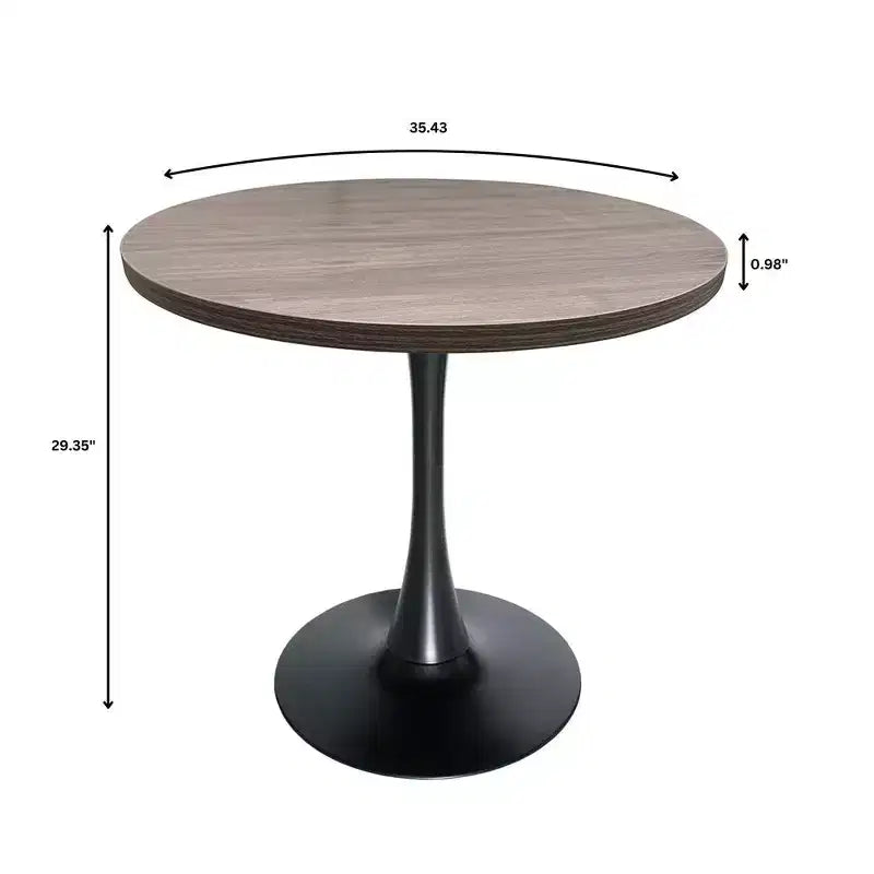 Table à manger ronde LeisureMod Bristol de 36 pouces, style milieu de siècle, plateau en MDF avec base piédestal en fer noir, table d'appoint pour cuisine, salle à manger ou café