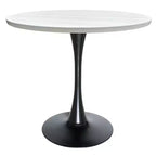 Table à manger ronde LeisureMod Bristol de 36 pouces, style milieu de siècle, plateau en MDF avec base piédestal en fer noir, table d'appoint pour cuisine, salle à manger ou café