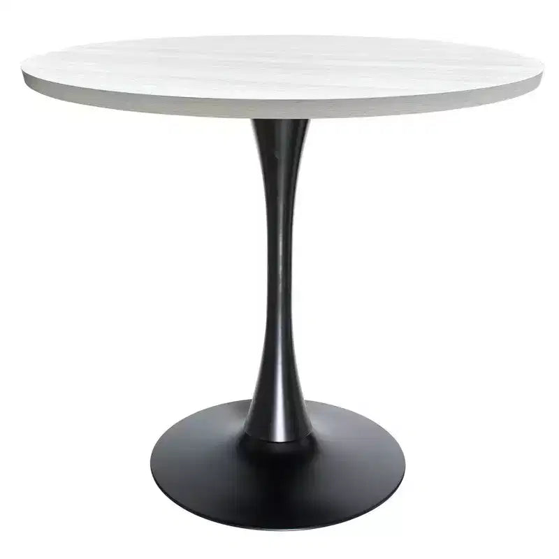 Table à manger ronde LeisureMod Bristol de 36 pouces, style milieu de siècle, plateau en MDF avec base piédestal en fer noir, table d'appoint pour cuisine, salle à manger ou café