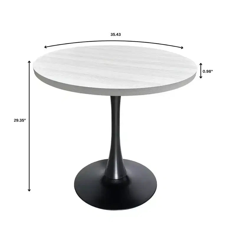Table à manger ronde LeisureMod Bristol de 36 pouces, style milieu de siècle, plateau en MDF avec base piédestal en fer noir, table d'appoint pour cuisine, salle à manger ou café