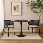 Table à manger ronde LeisureMod Bristol de 36 pouces, style milieu de siècle, plateau en MDF avec base piédestal en fer noir, table d'appoint pour cuisine, salle à manger ou café