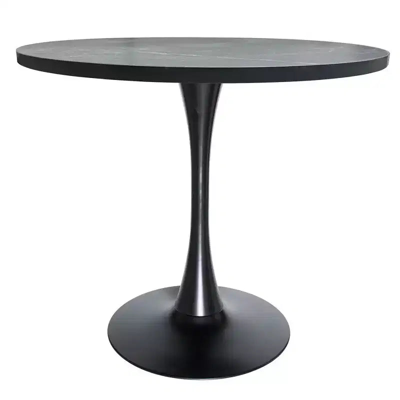 Table à manger ronde LeisureMod Bristol de 36 pouces, style milieu de siècle, plateau en MDF avec base piédestal en fer noir, table d'appoint pour cuisine, salle à manger ou café