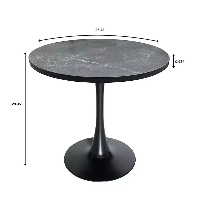 Table à manger ronde LeisureMod Bristol de 36 pouces, style milieu de siècle, plateau en MDF avec base piédestal en fer noir, table d'appoint pour cuisine, salle à manger ou café