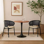 Table à manger ronde LeisureMod Bristol de 36 pouces, style milieu de siècle, plateau en MDF avec base piédestal en fer noir, table d'appoint pour cuisine, salle à manger ou café