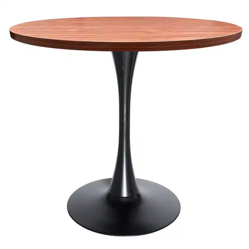 Table à manger ronde LeisureMod Bristol de 36 pouces, style milieu de siècle, plateau en MDF avec base piédestal en fer noir, table d'appoint pour cuisine, salle à manger ou café