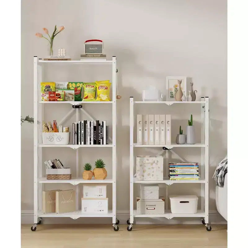 Étagère de Rangement Pliable à 5 Niveaux avec Roues Verrouillables 272 kg Capacité Unité de Rayonnage Métallique, Blanche