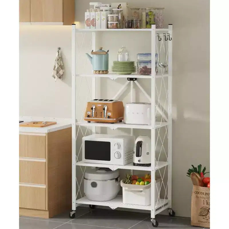 Étagère de Rangement Pliable à 5 Niveaux avec Roues Verrouillables 272 kg Capacité Unité de Rayonnage Métallique, Blanche
