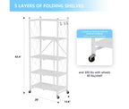 Étagère de Rangement Pliable à 5 Niveaux avec Roues Verrouillables 272 kg Capacité Unité de Rayonnage Métallique, Blanche