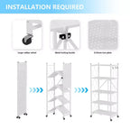 Étagère de Rangement Pliable à 5 Niveaux avec Roues Verrouillables 272 kg Capacité Unité de Rayonnage Métallique, Blanche