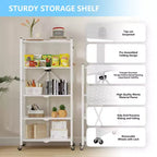 Étagère de Rangement Pliable à 5 Niveaux avec Roues Verrouillables 272 kg Capacité Unité de Rayonnage Métallique, Blanche