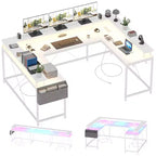 U Shaped Computer Gaming Desk, Reversible L Shaped Desk with Power Outlets