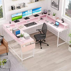 Bureau d'angle en U pour gamer, bureau en L réversible avec prises de courant