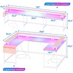Bureau d'angle en U pour gamer, bureau en L réversible avec prises de courant