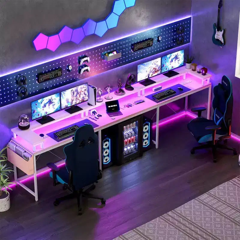 Bureau d'angle en U pour gamer, bureau en L réversible avec prises de courant