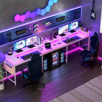 Bureau d'angle en U pour gamer, bureau en L réversible avec prises de courant