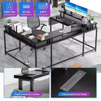 Bureau d'angle en U pour gamer, bureau en L réversible avec prises de courant