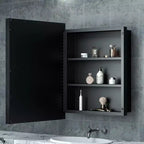 Keonjinn 21 po l. x 27 po H Armoire à pharmacie noire encastrable/en saillie avec miroir et cadre métallique rectangulaire, noir