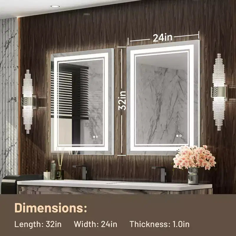 Keonjinn Miroir mural de salle de bain à LED avec éclairage frontal, anti-buée, intensité réglable