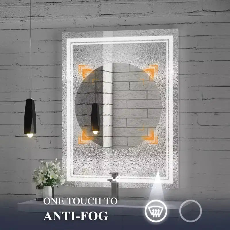 Keonjinn Miroir mural de salle de bain à LED avec éclairage frontal, anti-buée, intensité réglable