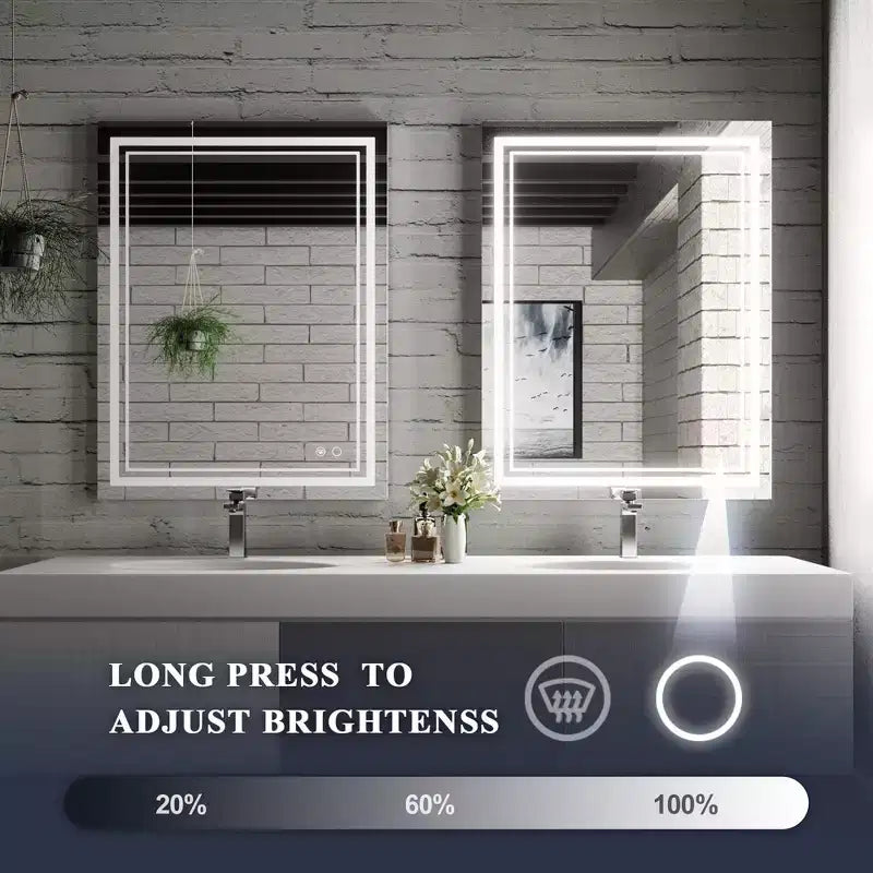 Keonjinn Miroir mural de salle de bain à LED avec éclairage frontal, anti-buée, intensité réglable