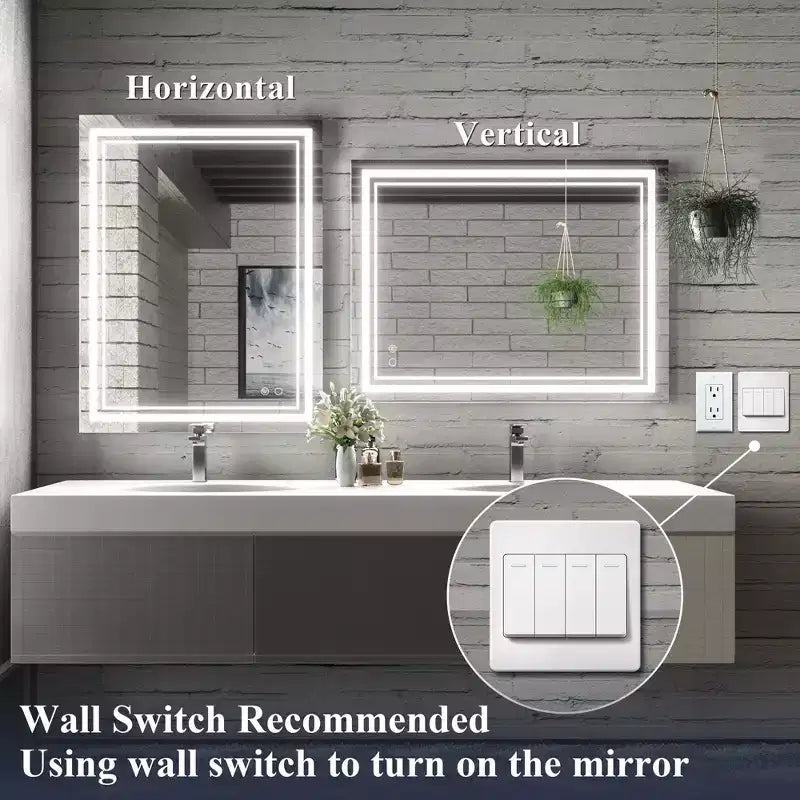 Keonjinn Miroir mural de salle de bain à LED avec éclairage frontal, anti-buée, intensité réglable