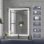 Keonjinn Miroir mural de salle de bain à LED avec éclairage frontal, anti-buée, intensité réglable