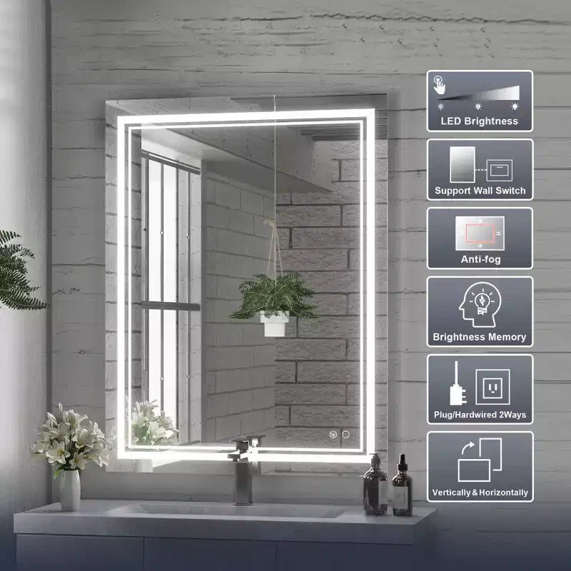 Keonjinn Miroir mural de salle de bain à LED avec éclairage frontal, anti-buée, intensité réglable