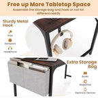 Bureau d'ordinateur moderne Costway 60 avec station de recharge, sac de rangement et crochet pour casque, marron