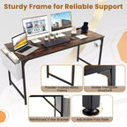 Bureau d'ordinateur moderne Costway 60 avec station de recharge, sac de rangement et crochet pour casque, marron
