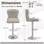Costway Lot de 2 chaises de bar en velours hollandais, tabourets de bar avec repose-pieds, base en métal, anneau antidérapant, rose/beige/gris