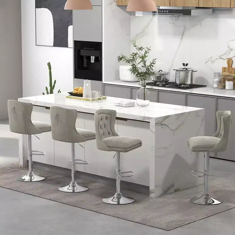 Costway Lot de 2 chaises de bar en velours hollandais, tabourets de bar avec repose-pieds, base en métal, anneau antidérapant, rose/beige/gris