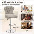 Costway Lot de 2 chaises de bar en velours hollandais, tabourets de bar avec repose-pieds, base en métal, anneau antidérapant, rose/beige/gris