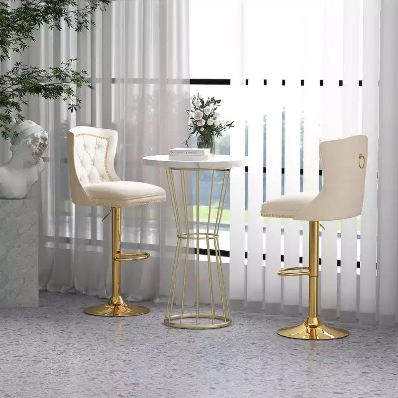 Costway Lot de 2 chaises de bar en velours hollandais, tabourets de bar avec repose-pieds, base en métal, anneau antidérapant, rose/beige/gris
