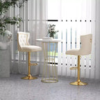Costway Lot de 2 chaises de bar en velours hollandais, tabourets de bar avec repose-pieds, base en métal, anneau antidérapant, rose/beige/gris